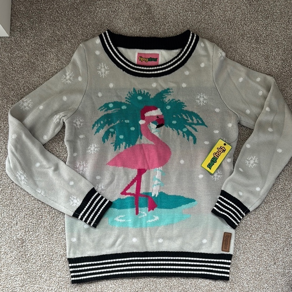 Tipsy Elves Gray Flamingo Sweater